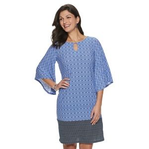 Dana Buchman Kimono Sleeve Geo Boder Shift Dress